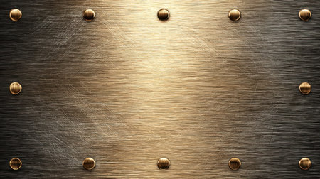 A stunning image of a polished metallic surface featuring golden rivets and a textured brushed finish, perfect for industrial or decorative applications.の素材