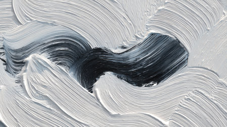 This abstract artwork showcases dynamic brush strokes in black and white, creating an engaging play of contrast. Ideal for various design applications.の素材