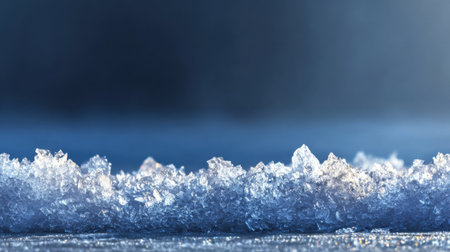This image features glimmering frost and intricate ice crystals forming a captivating scene on a cold surface. The soft natural light enhances the beauty of winter, creating a serene atmosphere.の素材