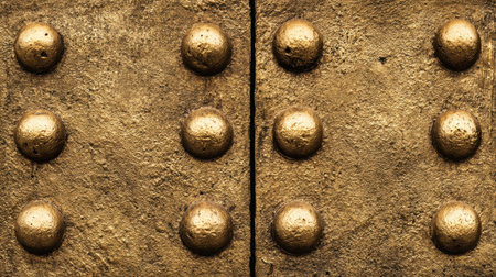 A striking close-up of a golden metal surface featuring textured bumps and a prominent seam, ideal for artistic and industrial design projects.の素材