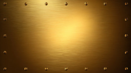 This elegant brushed gold background features metallic rivets, offering a luxurious and vibrant texture ideal for artistic and design projects.の素材