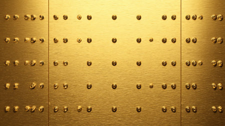 A detailed close-up of a textured golden wall enhanced with metallic dots, creating an abstract and luxurious aesthetic perfect for elegant designs.の素材