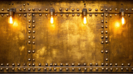 This rustic metallic wall features vintage Edison bulbs that create a warm glow, perfect for enhancing any industrial or home decor space.の素材