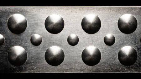This image showcases a close-up view of a metallic surface featuring raised circular shapes that create intriguing visual patterns and textures.の素材