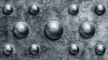 Close-up image of a metallic surface featuring round bumps in varying sizes, showcasing a unique texture. Ideal for design, backgrounds, and artistic projects.の素材