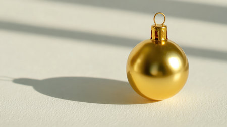 A stunning golden Christmas ornament sits elegantly on a bright surface, casting soft shadows that enhance its festive charm and warm aesthetic.の素材