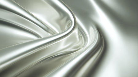 This image showcases a smooth and luxurious silver satin fabric, draped elegantly to highlight its soft texture and subtle sheen, perfect for fashion and design projects.の素材