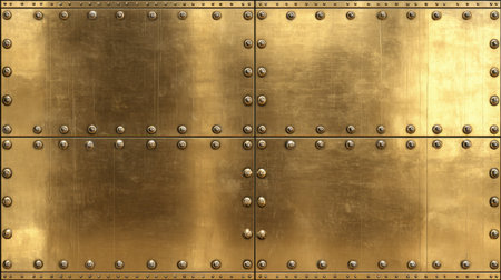 This elegant golden metal door features a textured surface with rivets, making it an ideal choice for various design projects and backgrounds.の素材