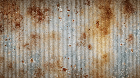 This image features a close-up view of a weathered metal surface showcasing rust patterns and textured lines, perfect for grunge, industrial, or artistic applications.の素材