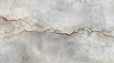 This image features a textured cracked concrete wall with a weathered surface, showcasing unique patterns and rich tones, perfect for various design projects.の素材