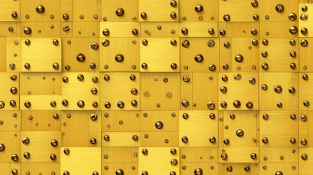 A stunning golden wall texture featuring metallic studs arranged in a unique geometric pattern, perfect for inspiring modern design and home decor ideas.の素材