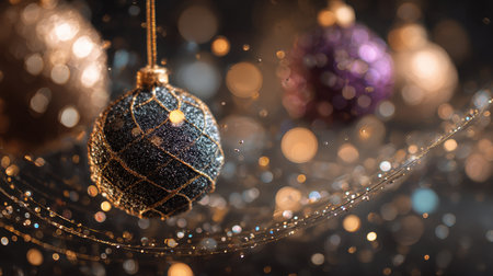 Capture the essence of the holiday spirit with this elegant image of shimmering ornaments against a beautiful bokeh background, perfect for festive celebrations.の素材