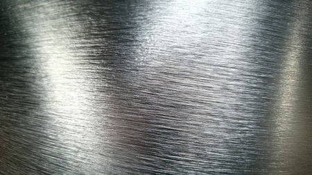 This close-up image showcases the fine textures and reflective qualities of brushed stainless steel, perfect for modern design and industrial themes.の素材