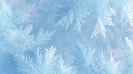 Captivating frost patterns create a stunning winter background in soft blue tones. Perfect for seasonal projects, designs, or nature-themed artwork.の素材