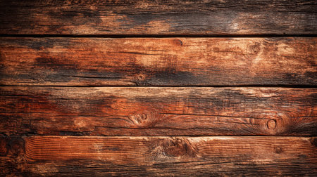 This image features a close-up view of textured wooden planks with rich brown tones, showcasing natural grain patterns ideal for rustic or vintage-themed designs.の素材