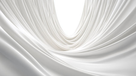 This image features soft white drapery fabric elegantly flowing with gentle light in the background, evoking purity and sophistication ideal for various design projects.の素材
