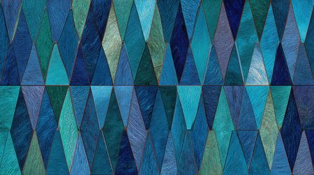 This image showcases an abstract geometric pattern featuring triangular shapes in various shades of blue and teal. The smooth texture adds depth, creating a visually stunning design perfect for modern art enthusiasts or decor projects.の素材