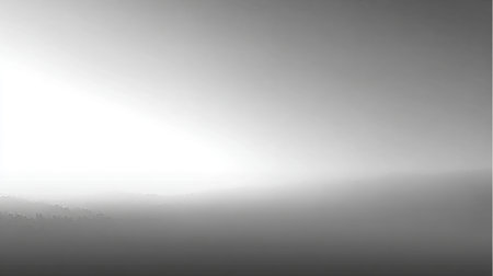 This black and white landscape captures a serene view of a misty horizon under a soft light. It evokes feelings of tranquility and solitude, perfect for artistic projects.の素材