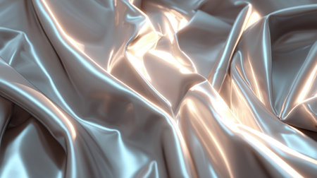 A stunning close-up of shimmering silver satin fabric showcases soft draping and smooth folds, creating a luxurious and elegant background ideal for design projects.の素材