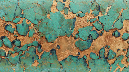 This image features a textured surface showcasing a captivating blend of cracked turquoise and luxurious gold hues, perfect for artistic projects.の素材