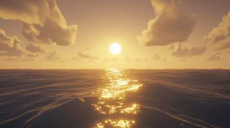 Captivating sunset view over the ocean, featuring calm waves and warm light reflections. The tranquil scene captures the essence of peaceful moments in nature.の素材