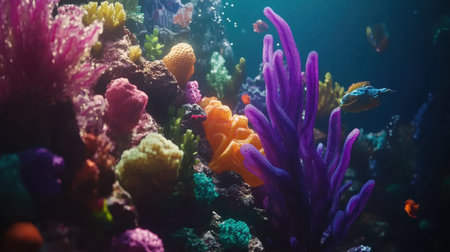 Explore a stunning underwater coral reef alive with vibrant colors and diverse marine life, showcasing a unique ecosystem filled with beauty and tranquility.の素材