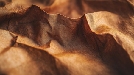 This image showcases a close-up of textured fabric with natural creases and warm color tones, highlighting the intricate details and soft lighting, perfect for design inspiration.の素材