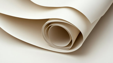This image showcases a close-up of rolled creamy paper sheets delicately spread on a soft surface, perfect for artistic projects and creative endeavors.の素材