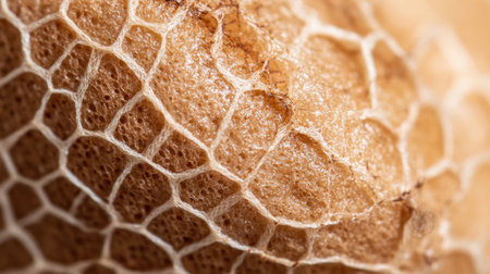 Discover this captivating close-up of a unique textured natural material showcasing an intricate honeycomb pattern, perfect for organic backgrounds and designs.の素材