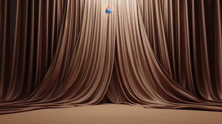 This image features luxurious brown satin drapes, creating a serene and elegant setting. The soft lighting enhances the textures, perfect for a background or stage.の素材
