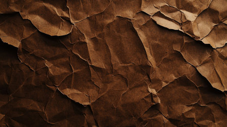 A detailed crumpled brown paper texture background perfect for various design projects, enhancing vintage themes with a warm and artistic touch.の素材