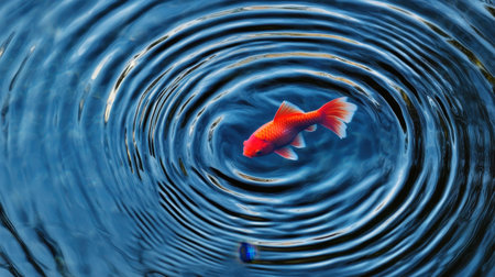 A stunning goldfish glides gracefully through the rippled water, creating mesmerizing patterns. This image captures a moment of tranquility and beauty.の素材