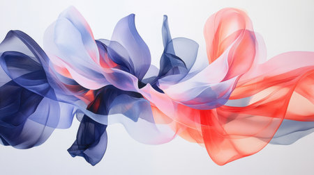 A beautiful display of abstract flowing fabric in soft shades of blue, pink, purple, and red, emphasizing movement and grace. Perfect for design projects.の素材