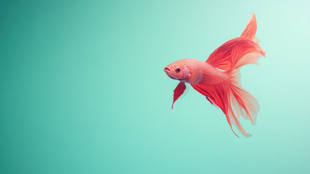 A stunning orange goldfish glides gracefully through the water, showcasing vibrant scales and flowing fins against a soft aqua backdrop. The serene scene captures the beauty of aquatic life and evokes tranquility. Perfect for nature lovers and pet enthusiasts.の素材