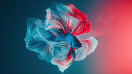 A stunning betta fish glides through colorful fabric waves, capturing the essence of grace and beauty in a vibrant underwater world.の素材