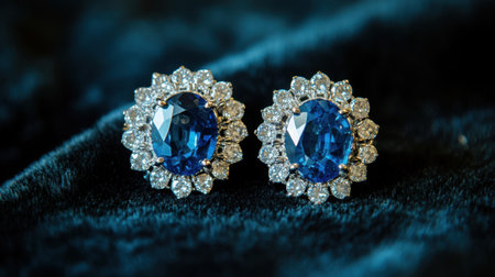 Beautiful sapphire earrings adorned with sparkling diamonds, set against a luxurious velvet background, embodying elegance and sophistication in fashion jewelry.の素材