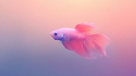 This stunning stock photo captures a vibrant pink betta fish swimming gracefully against a soft pastel background, showcasing its delicate fins and tranquil beauty.の素材