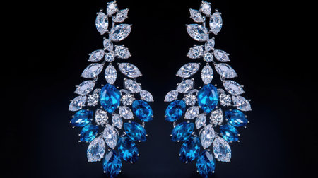 This exquisite pair of earrings features a stunning combination of blue and clear crystals, perfect for adding elegance to any outfit. Ideal for special occasions.の素材