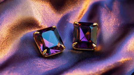 Discover a captivating close-up of luxurious gemstones resting elegantly on rich fabric. The vibrant colors and stunning reflections create an exquisite visual experience.の素材
