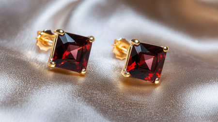 These elegant square ruby earrings showcase exquisite craftsmanship with a stunning design, perfect for fashion lovers looking to make a statement.の素材