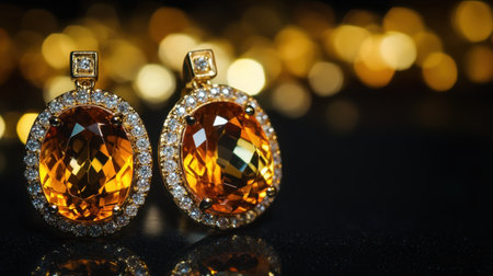 These elegant amber earrings are adorned with sparkling diamonds, perfect for adding a touch of luxury and glamour to any outfit on special occasions.の素材