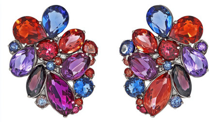 This stunning gemstone brooch showcases a vibrant mix of shapes and vivid hues, perfect for adding a touch of elegance to any outfit.の素材