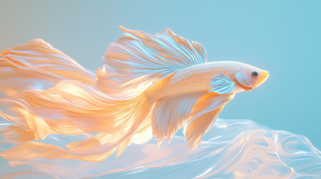 A stunning betta fish gracefully swims through a soft pastel backdrop, showcasing its delicate and colorful fins. This serene aquatic scene captures the elegance and beauty of nature.の素材