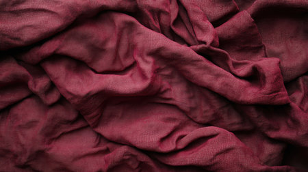 This image captures a soft red fabric elegantly draped, showcasing gentle waves and creases. Ideal for backgrounds, textile designs, or artistic projects.の素材