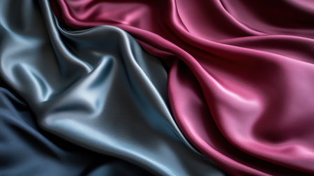 Discover the beauty of elegant satin fabrics in rich burgundy and charcoal hues, showcasing smooth textures and flowing drapes, ideal for various design projects.の素材