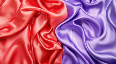 This image features a stunning combination of red and purple silk fabric, intricately draped to showcase an elegant texture for creative inspirations.の素材