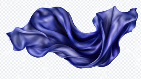 A stunning representation of flowing blue silk fabric, showcasing elegant movement and soft drapery on a transparent background, perfect for design projects.の素材