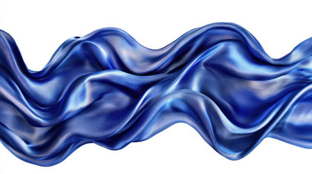 This image showcases an elegant flowing blue silk fabric with soft waves and rich gradients, perfect for creative backgrounds and artistic design projects.の素材