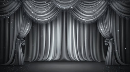 This elegant stage curtain features beautiful drapes with shimmering stars, creating a perfect backdrop for theatrical performances and formal events.の素材
