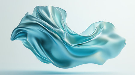 This stunning image showcases a flowing blue silk fabric gracefully suspended against a light background, embodying elegance and tranquility.の素材